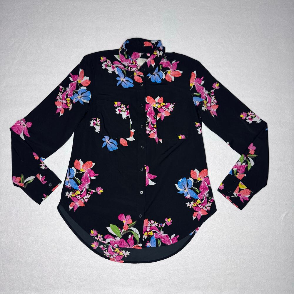 Floral A New Day Black Button Blouse
